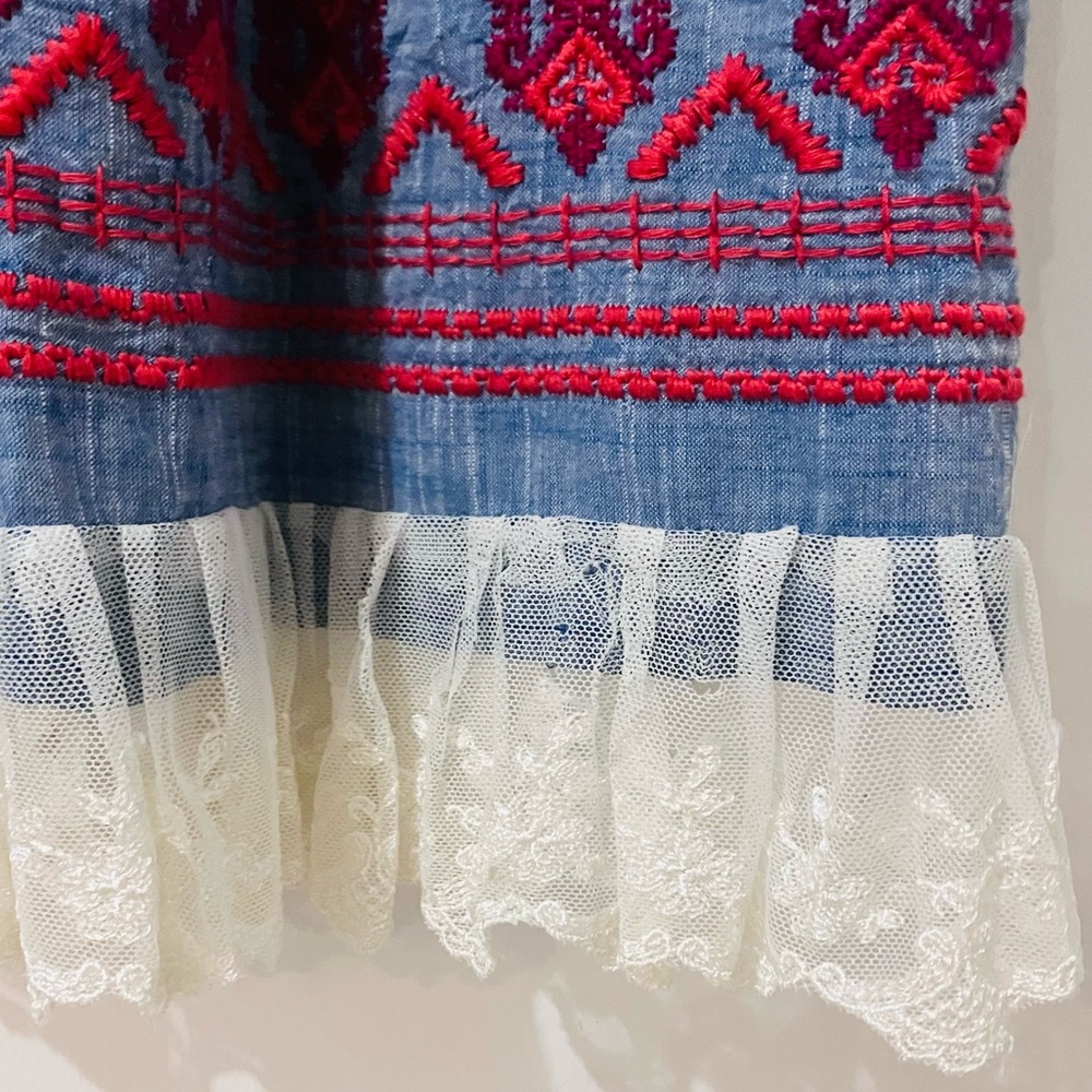 Johnny Was Cotton Chambray Button Down Embroidered Dress Size Small - Picture 9 of 9